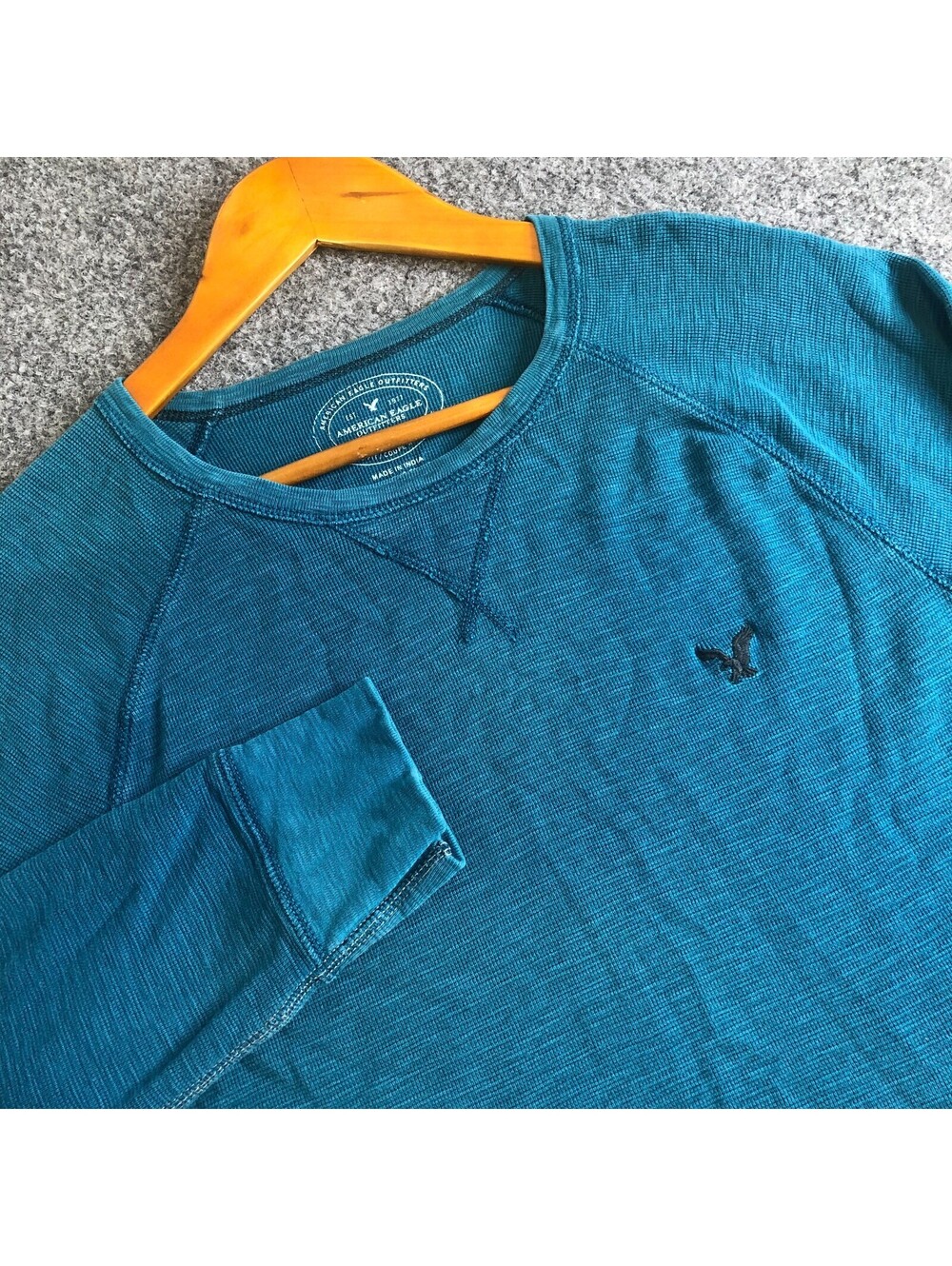 American Eagle Shirt Mens Medium Blue Turqouise Thermal Knit Embroidered Logo